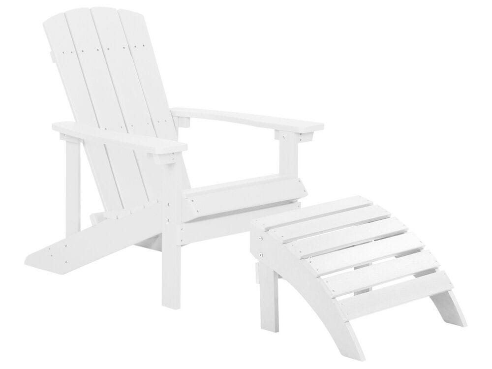 Beliani Záhradná stolička s podnožkou biela ADIRONDACK